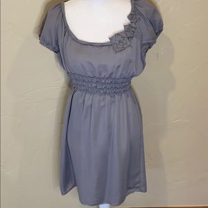 Grey midi dress with flowers on neckline